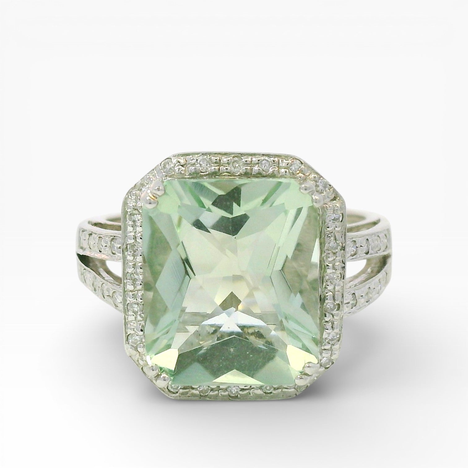 PAGE Estate Ring Estate 14K White Gold Prasiolite & Diamond Ring 7