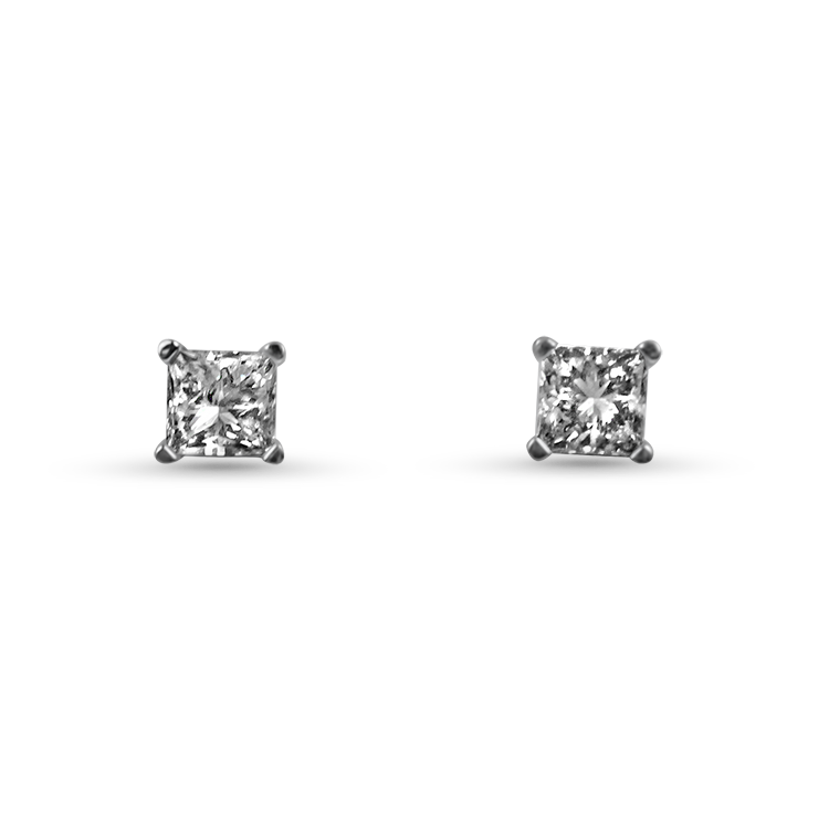 PAGE Estate Earring Estate 14K White Gold Princess Cut Diamond Stud Earrings