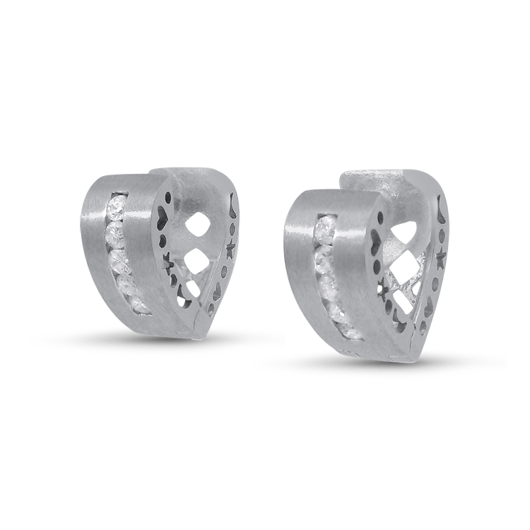 PAGE Estate Earrings Estate 14k White Gold Reversible Heart Huggie Earrings