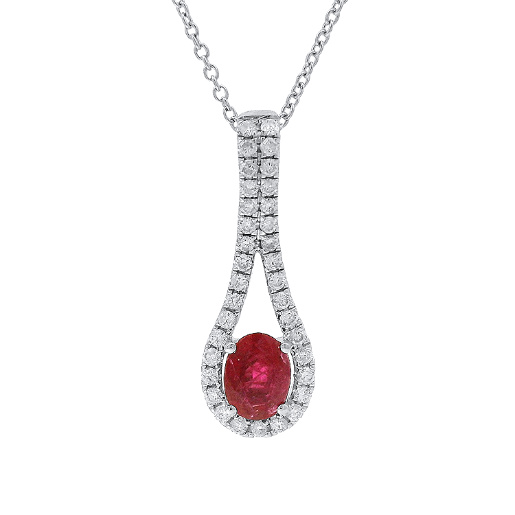 PAGE Estate Necklaces and Pendants Estate 14K White Gold Ruby & Diamond Necklace