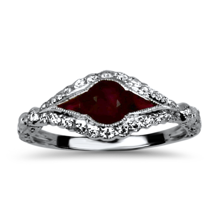 PAGE Estate Ring Estate 14K White Gold Ruby & Diamond Ring 6.5