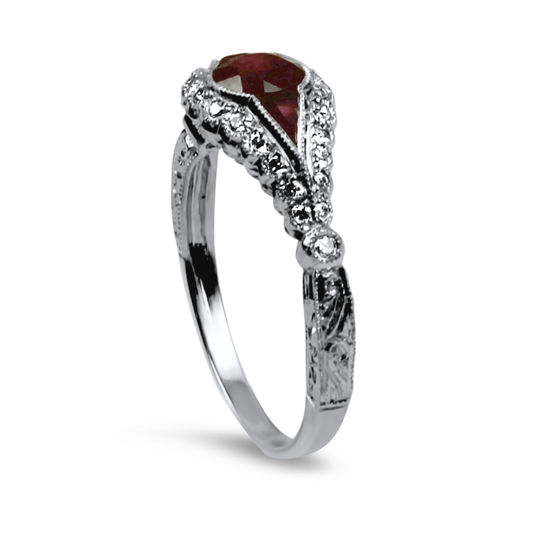 PAGE Estate Ring Estate 14K White Gold Ruby & Diamond Ring 6.5
