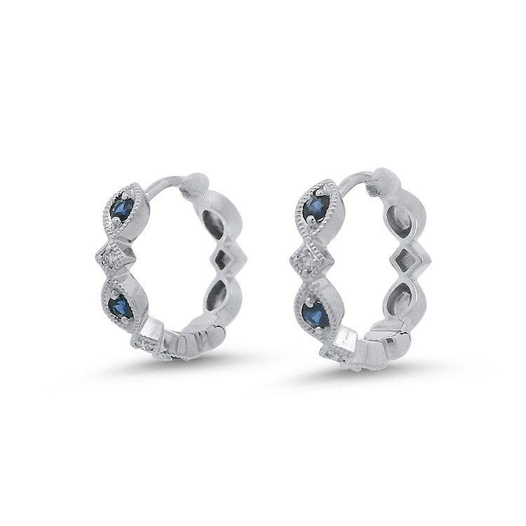 PAGE Estate Earring Estate 14k White Gold Sapphire & Diamond Marquise Huggie Earrings