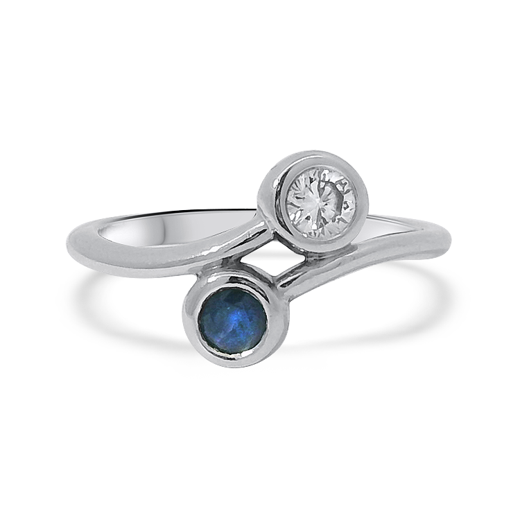 PAGE Estate Ring Estate 14k White Gold Sapphire & Diamond Toi et Moi Bypass Ring 7