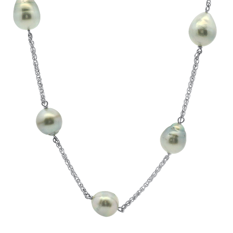 PAGE Estate Necklaces and Pendants Estate 14k White Gold Tahitian Pearl Station Necklace