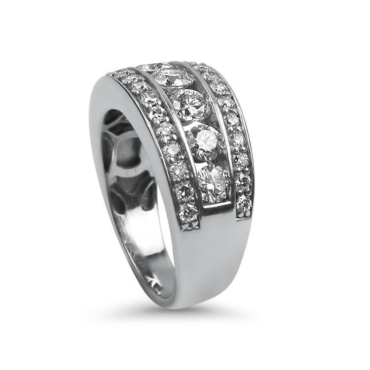 PAGE Estate Ring Estate 14k White Gold Three-Row Diamond Ring 6