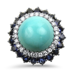PAGE Estate Ring Estate 14K White Gold Turquoise, Diamond, & Sapphire Ring 6.5
