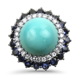 PAGE Estate Ring Estate 14K White Gold Turquoise, Diamond, & Sapphire Ring 6.5