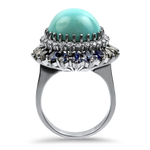 PAGE Estate Ring Estate 14K White Gold Turquoise, Diamond, & Sapphire Ring 6.5