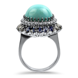 PAGE Estate Ring Estate 14K White Gold Turquoise, Diamond, & Sapphire Ring 6.5
