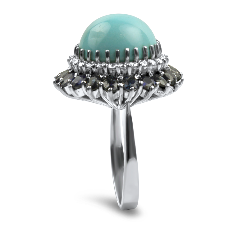 PAGE Estate Ring Estate 14K White Gold Turquoise, Diamond, & Sapphire Ring 6.5