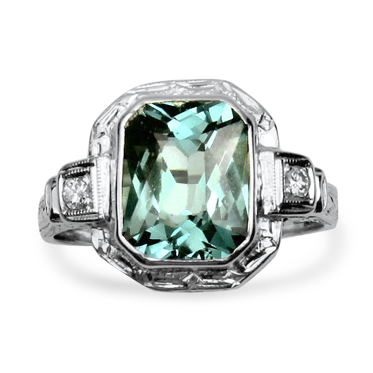 PAGE Estate Ring Estate 14K White Synthetic Blue Spinel & Diamond Ring 6