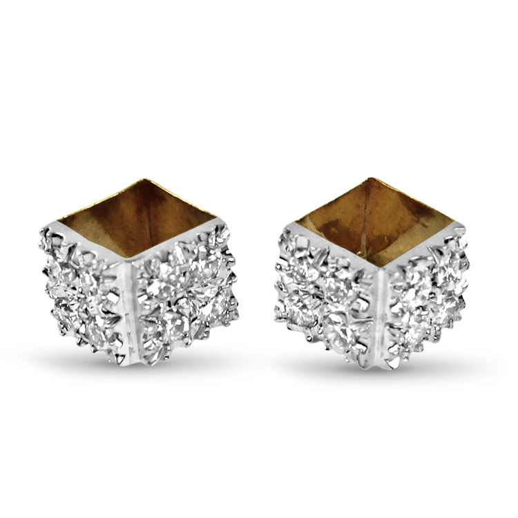 PAGE Estate Earring Estate 14K White & Yellow Gold Cube Diamond Earrings