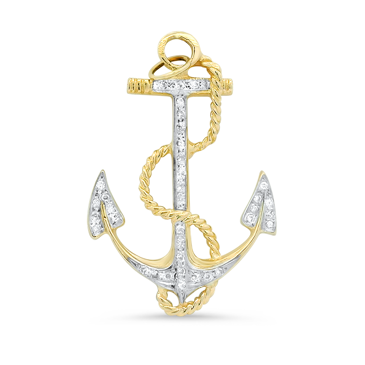 PAGE Estate Necklaces and Pendants Estate 14k Yellow and White Gold Diamond Anchor Pendant