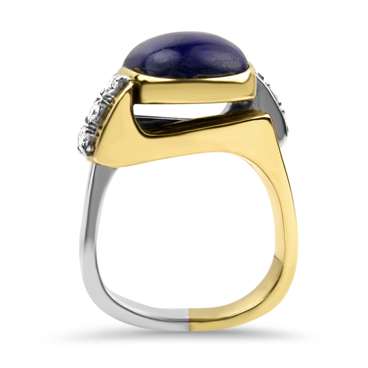 PAGE Estate Ring Estate 14K Yellow and White Gold Lapis Lazuli and Diamond Ring 6.75