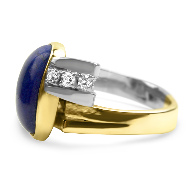 PAGE Estate Ring Estate 14K Yellow and White Gold Lapis Lazuli and Diamond Ring 6.75