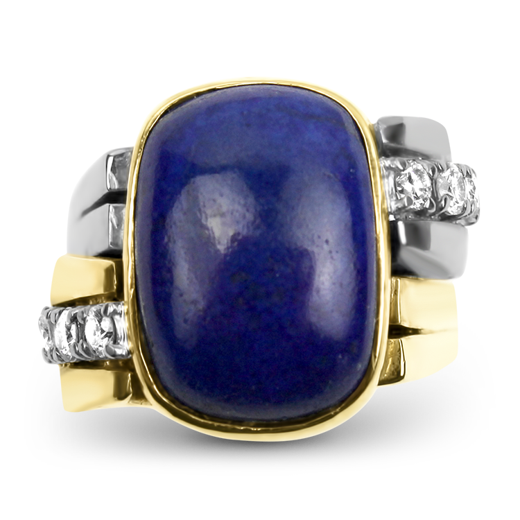 PAGE Estate Ring Estate 14K Yellow and White Gold Lapis Lazuli and Diamond Ring 6.75