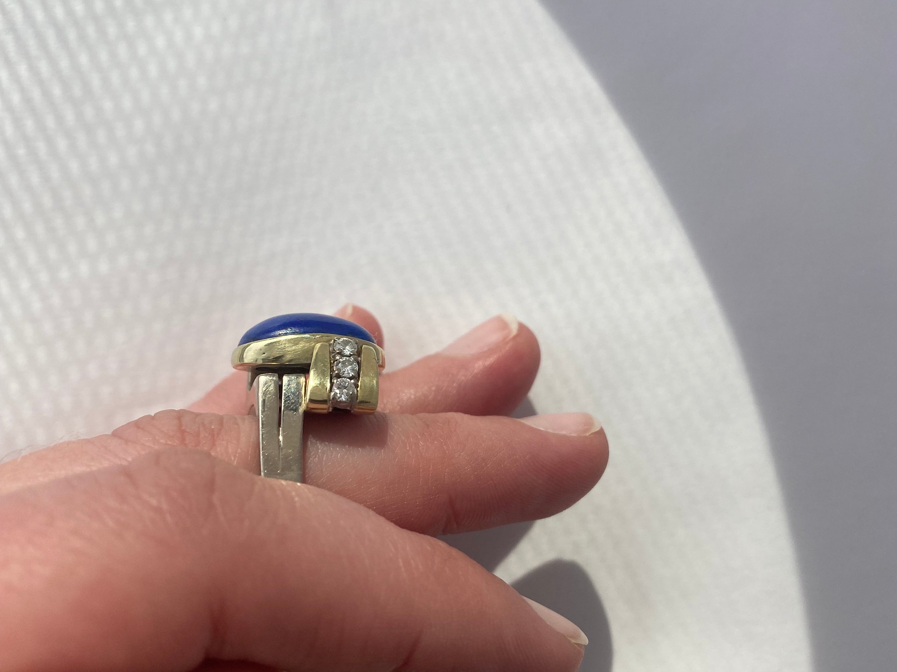 PAGE Estate Ring Estate 14K Yellow and White Gold Lapis Lazuli and Diamond Ring 5.00