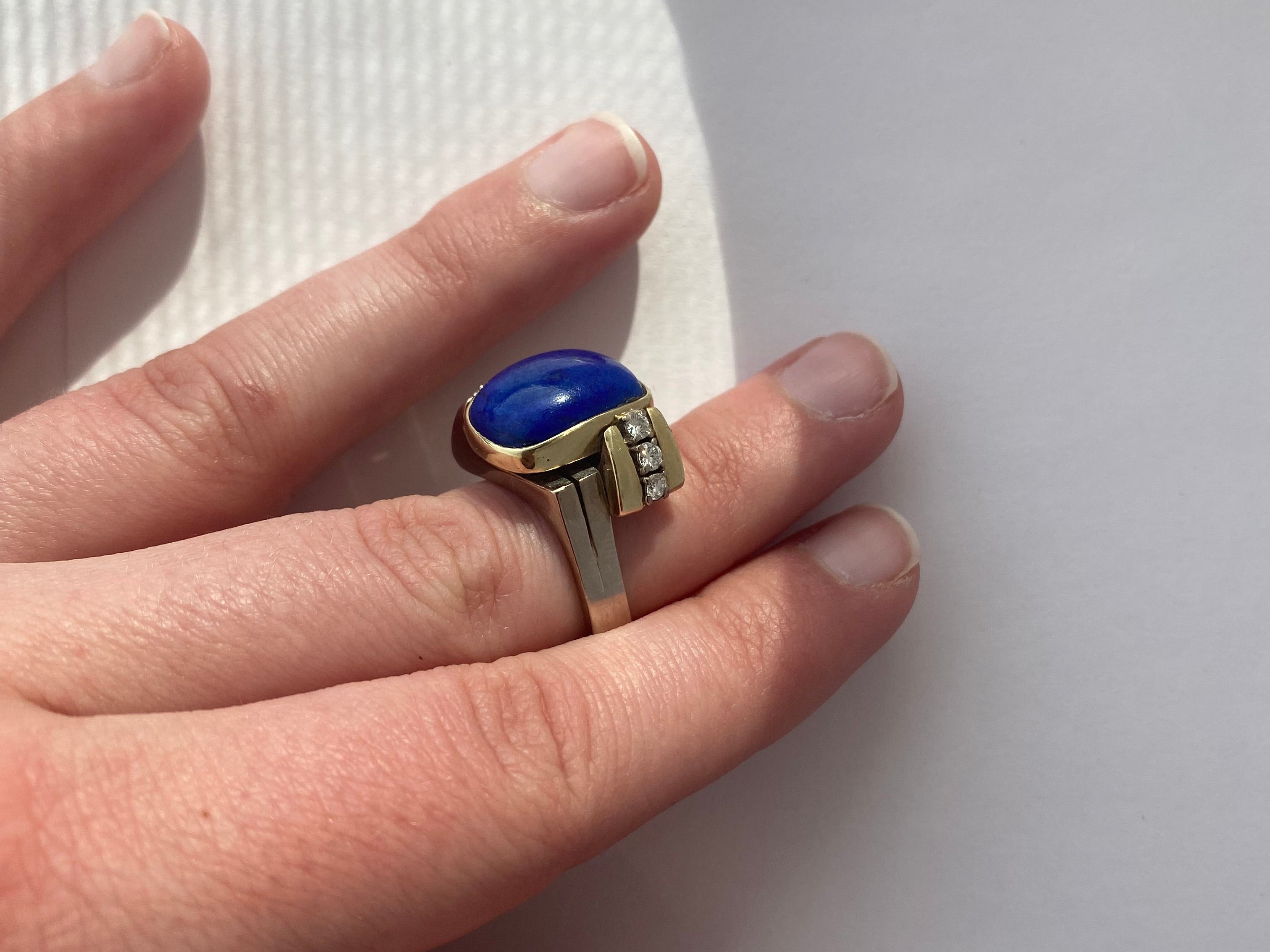 PAGE Estate Ring Estate 14K Yellow and White Gold Lapis Lazuli and Diamond Ring 5.00