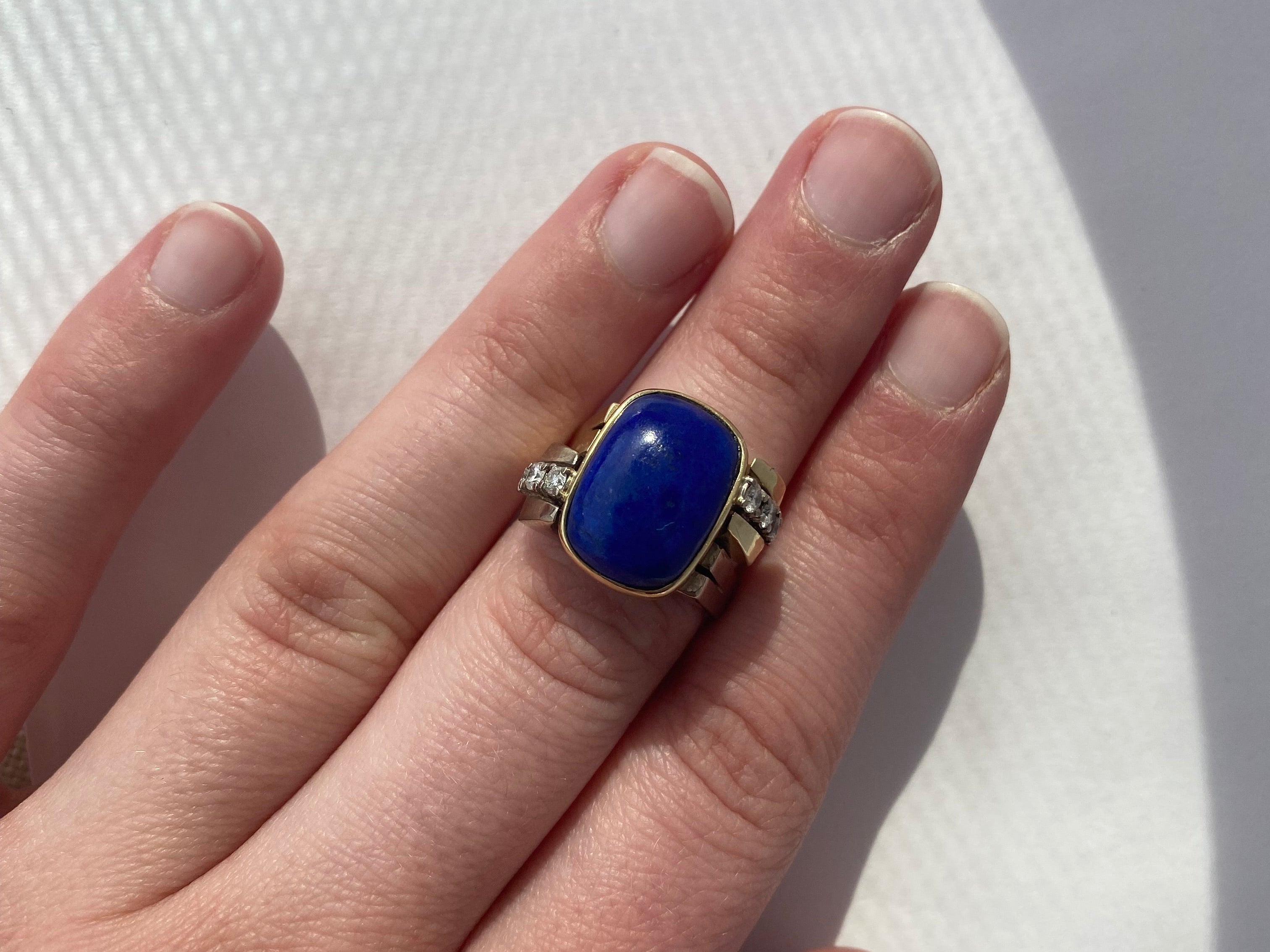 PAGE Estate Ring Estate 14K Yellow and White Gold Lapis Lazuli and Diamond Ring 5.00