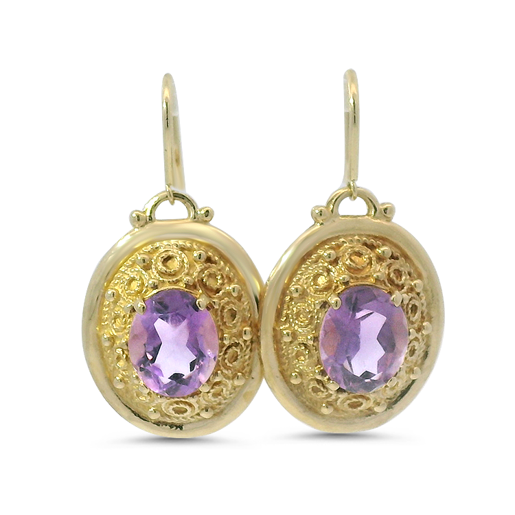 PAGE Estate Earring Estate 14k Yellow Gold Amethyst Dangle Earrings
