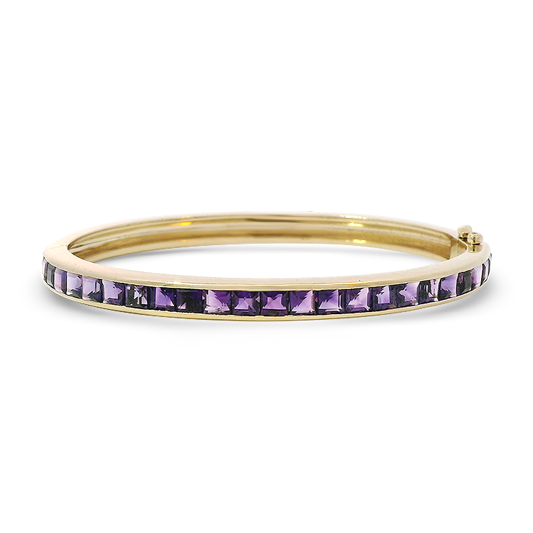 PAGE Estate Bracelet Estate 14K Yellow Gold Amethyst Hinged Bangle Bracelet