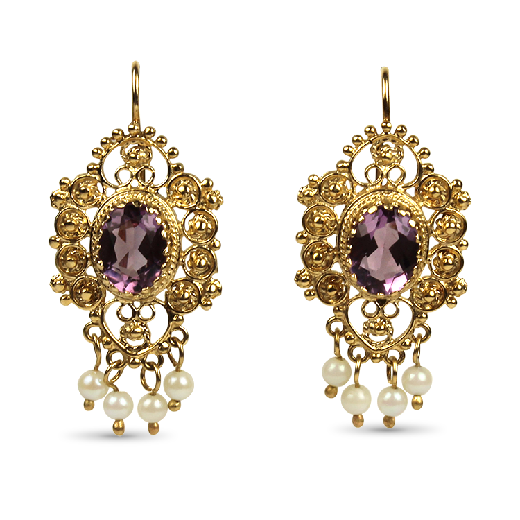 Consummate Hearts : Antique Heart Shaped Amethyst and Pearl Earrings in  14ct Yellow Gold – Secret Histories