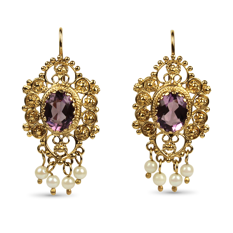 PAGE Estate Earrings Estate 14k Yellow Gold Amethyst & Pearl Earrings