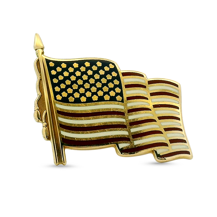 PAGE Estate Pins & Brooches Estate 14k Yellow Gold and Enamel Waving American Flag Pin