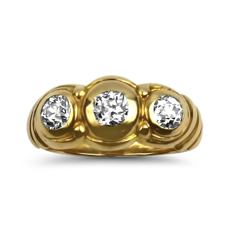 Estate 14K Yellow Gold Antique Old European Cut Diamond Ring