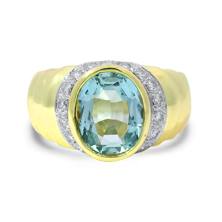 PAGE Estate Ring Estate 14K Yellow Gold Aquamarine & Diamond Ring 6