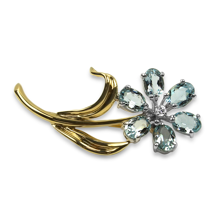 PAGE Estate Pins & Brooches Estate 14k Yellow Gold Aquamarine Flower Brooch