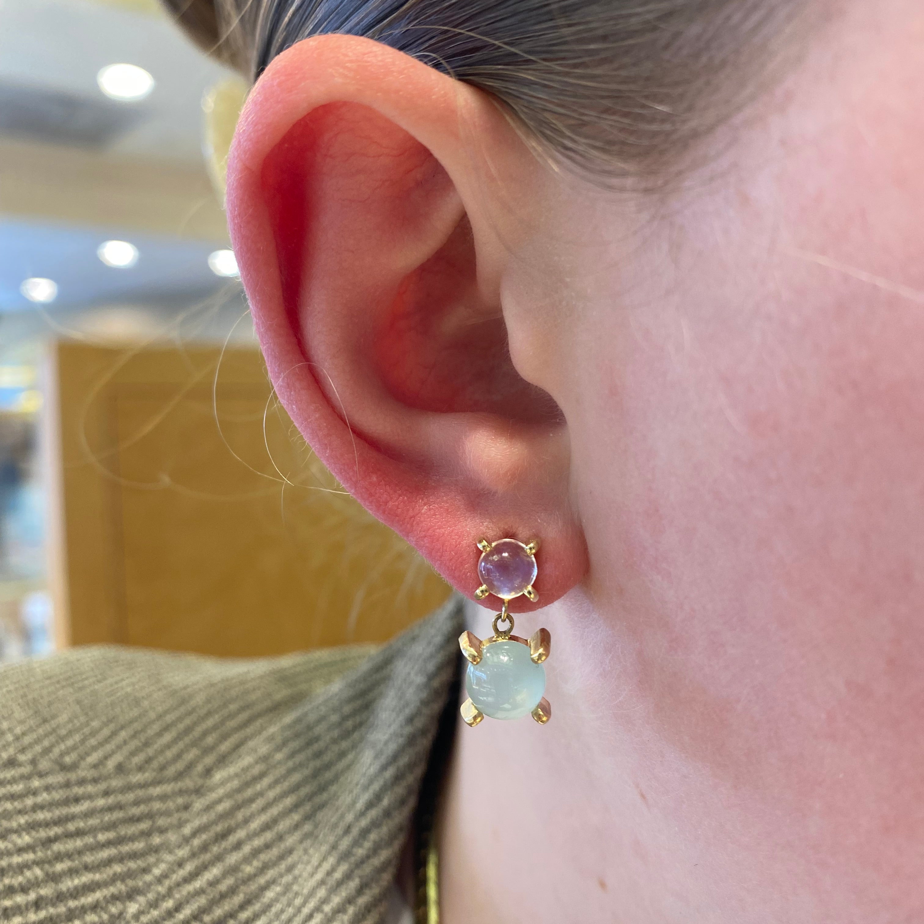 PAGE Estate Earrings Estate 14k Yellow Gold Aquamarine & Moonstone Drop Earrings