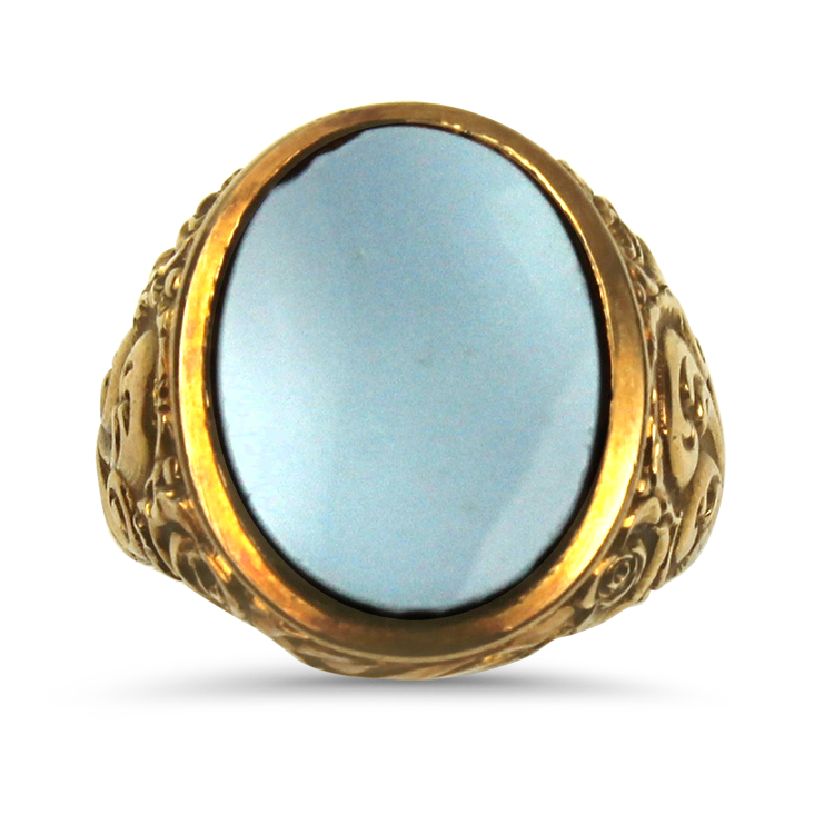 PAGE Estate Ring Estate 14k Yellow Gold Banded Agate Floral Ring 9
