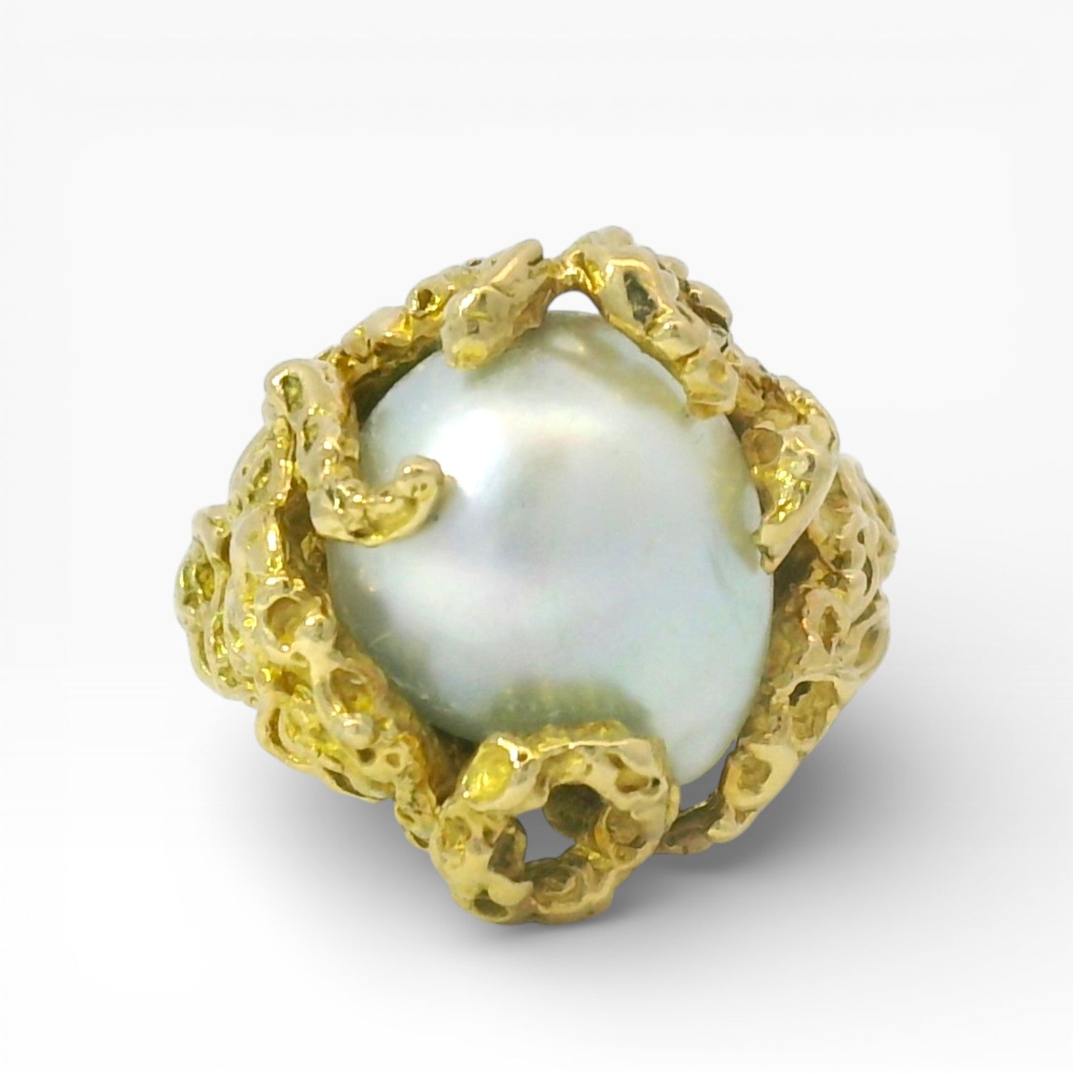 PAGE Estate Ring Estate 14K Yellow Gold Baroque Pearl Nugget Ring 4.5