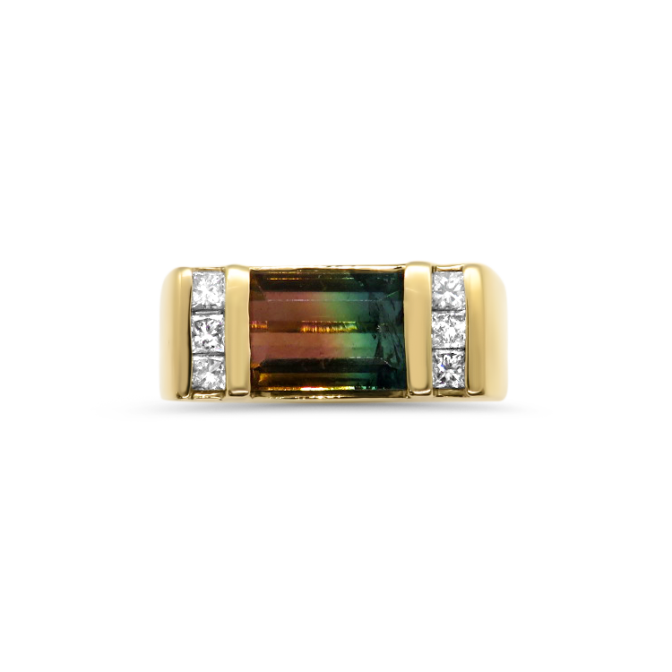 PAGE Estate Ring Estate 14K Yellow Gold Bi-Color Tourmaline and Diamond Ring 6