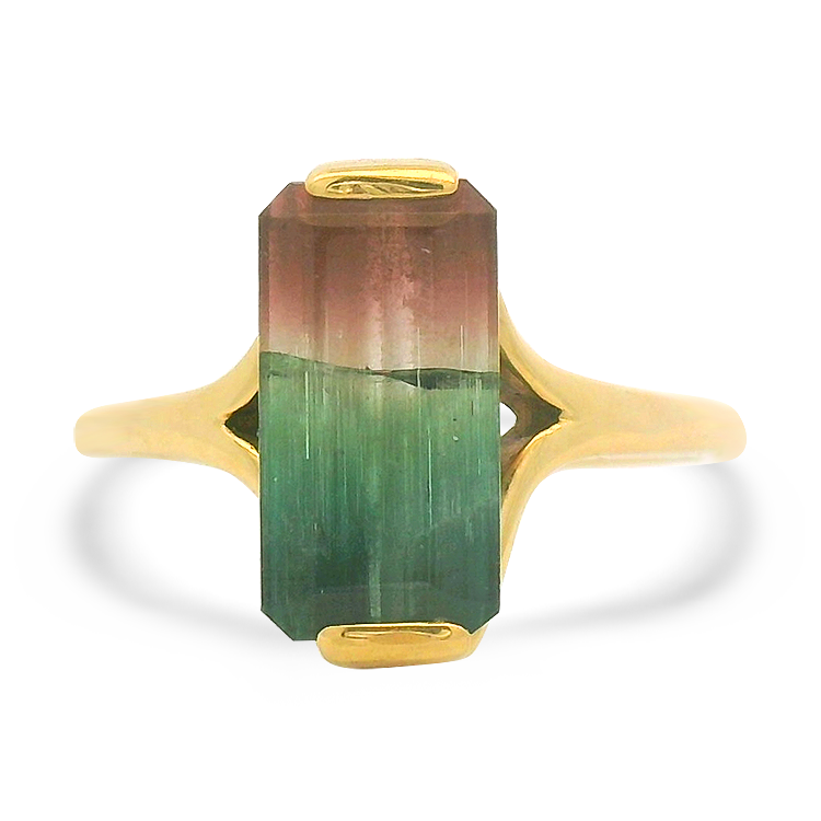 PAGE Estate Ring Estate 14k Yellow Gold Bi-Color Tourmaline Ring 7