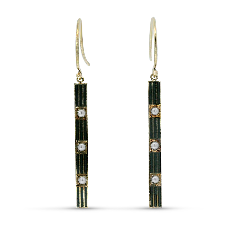 PAGE Estate Earrings Estate 14k Yellow Gold Black Enamel Bar Earrings