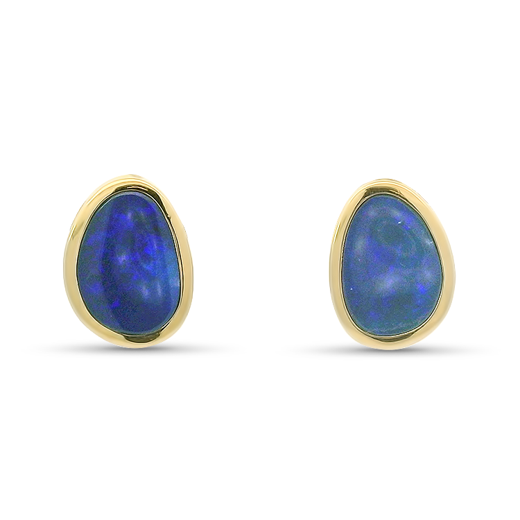 PAGE Estate Earring Estate 14k Yellow Gold Blue Opal Doublet Stud Earrings