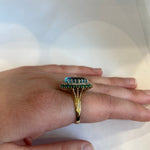 PAGE Estate Ring Estate 14K Yellow Gold Blue Topaz, Emerald & Diamond Double-Halo Ring