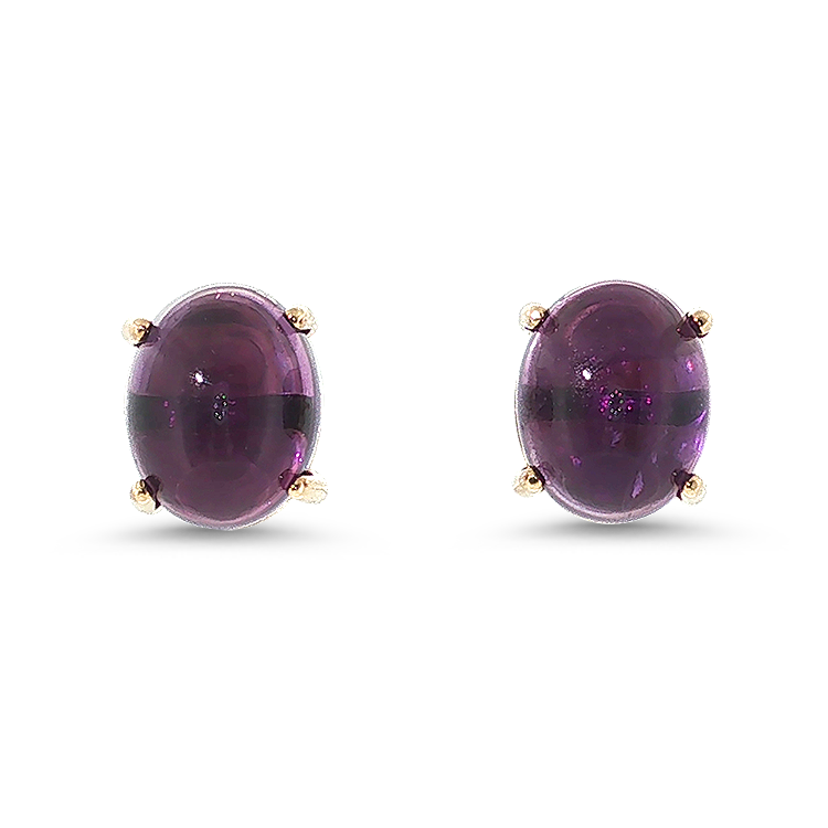 PAGE Estate Earrings Estate 14K Yellow Gold Cabochon Amethyst Stud Earrings - 6.9ctw