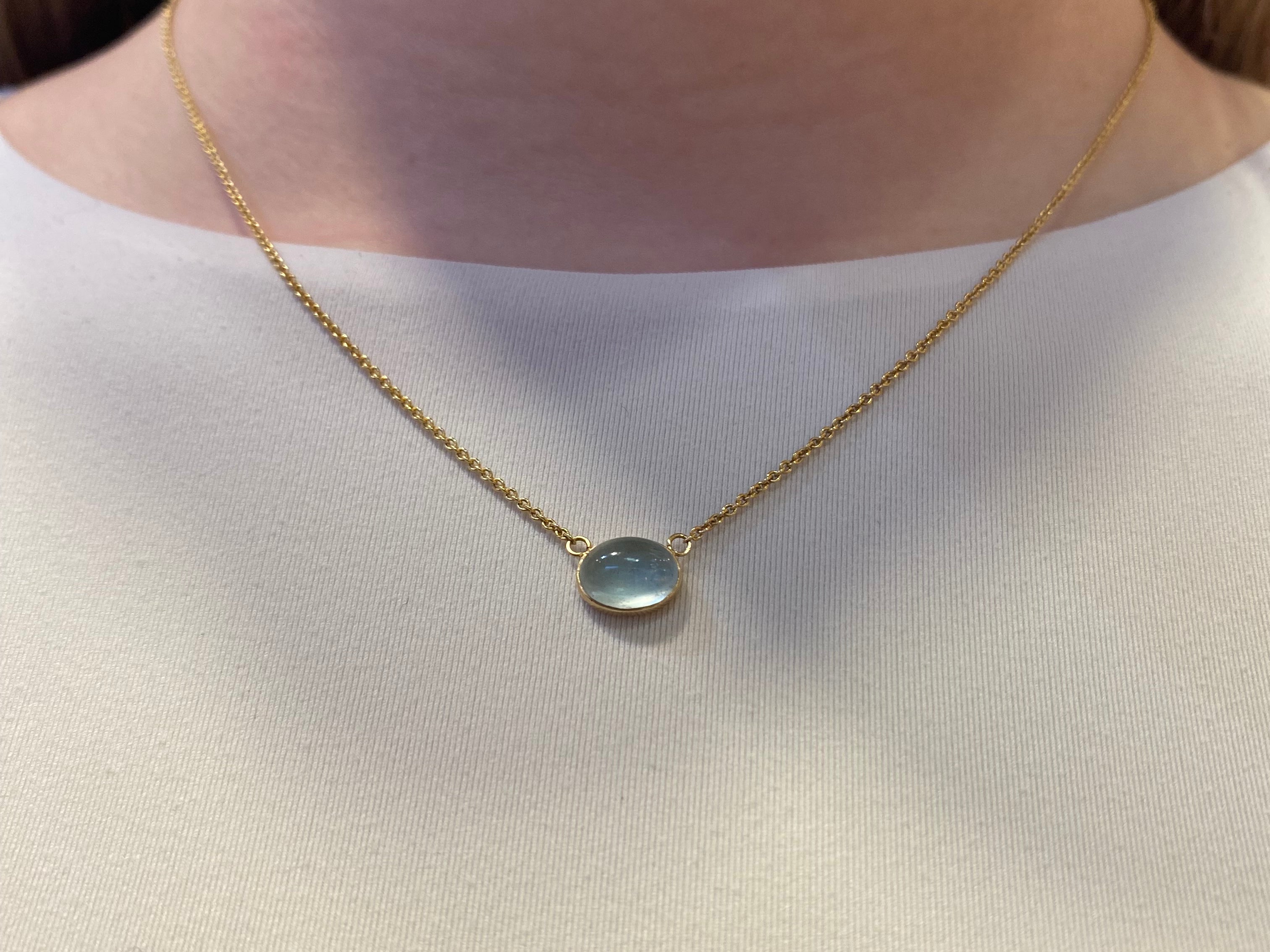 PAGE Estate Necklaces and Pendants Estate 14K Yellow Gold Cabochon Aquamarine Necklace