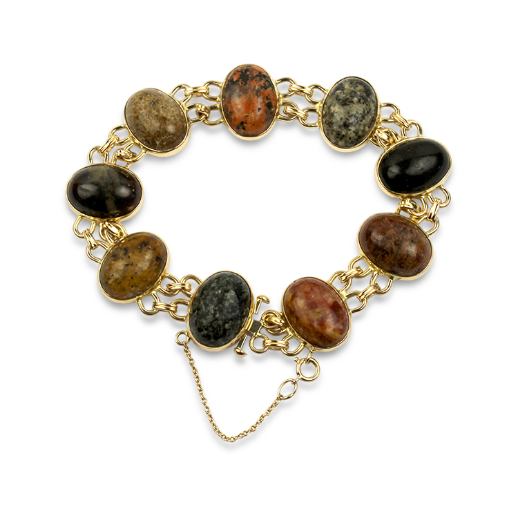 PAGE Estate Bracelet Estate 14k Yellow Gold Cabochon "Maine Coast" Beach Stone Bracelet