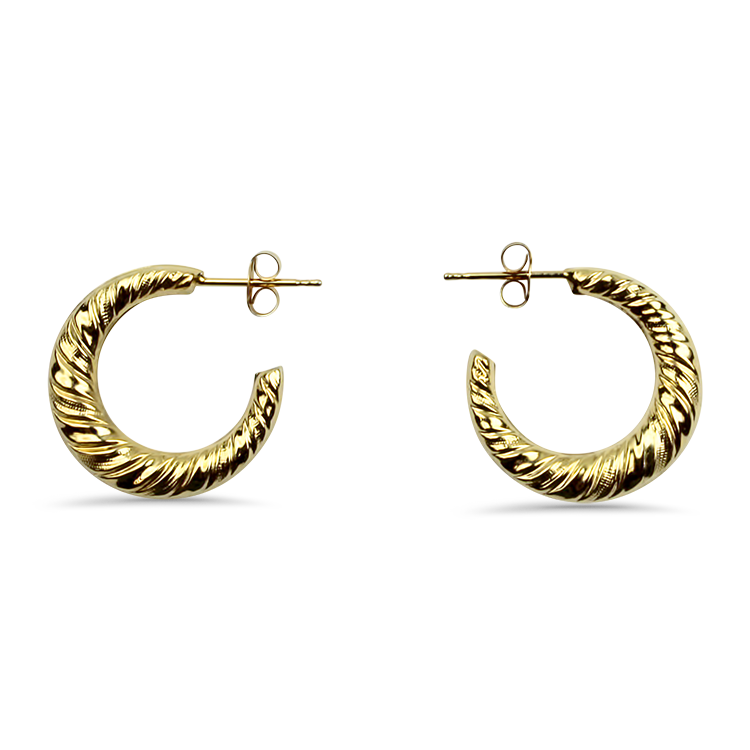 PAGE Estate Earrings Estate 14k Yellow Gold Candy-Cane Textured Hoop Earrings