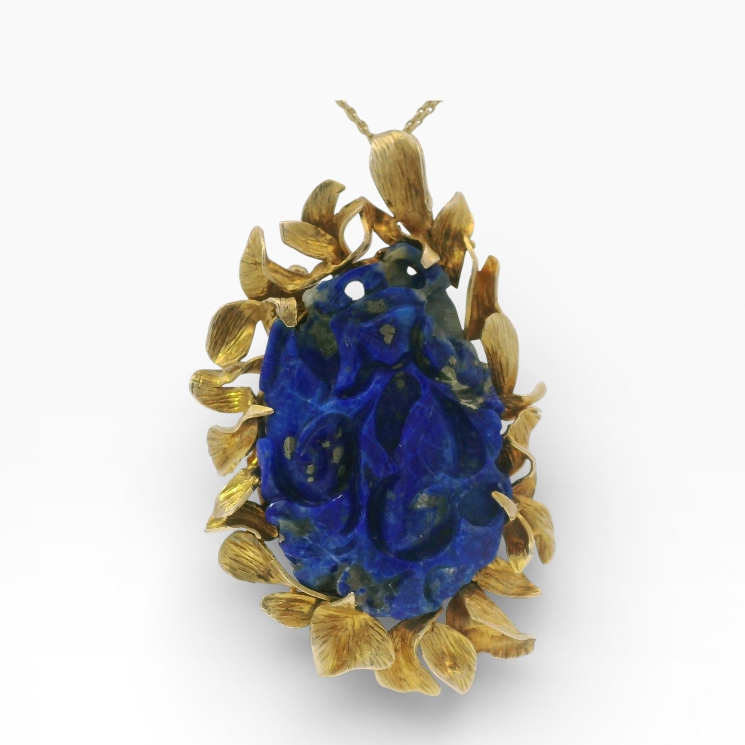 PAGE Estate Necklaces and Pendants Estate 14K Yellow Gold Carved Lapis Pendant/Pin