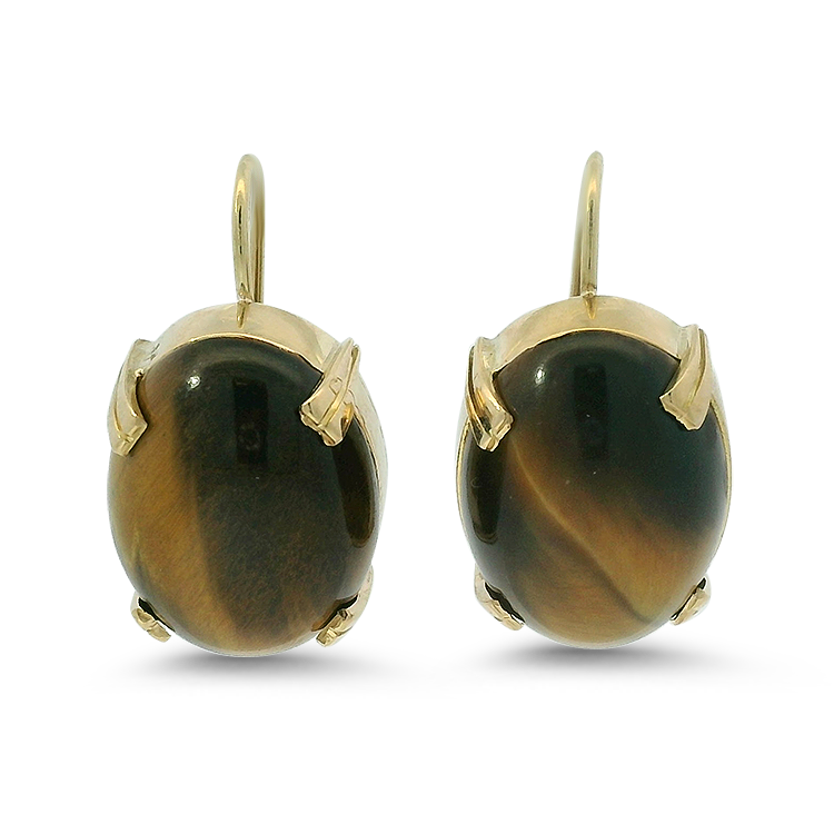 PAGE Estate Earrings Estate 14K Yellow Gold Cat’s Eye Dangle Earrings