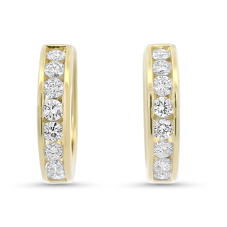 PAGE Estate Earring Estate 14k Yellow Gold Channel-Set Diamond Hoop Earrings