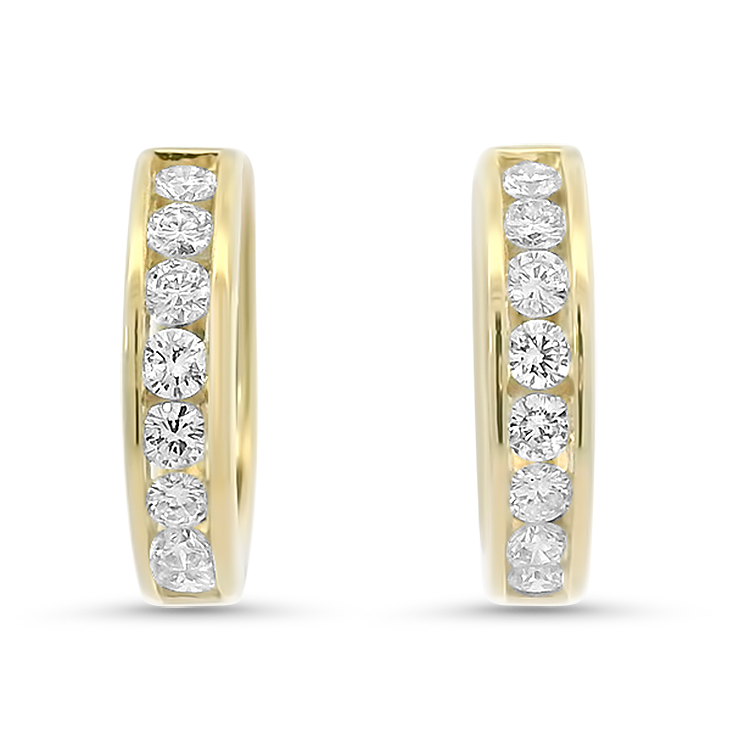 PAGE Estate Earring Estate 14k Yellow Gold Channel-Set Diamond Hoop Earrings