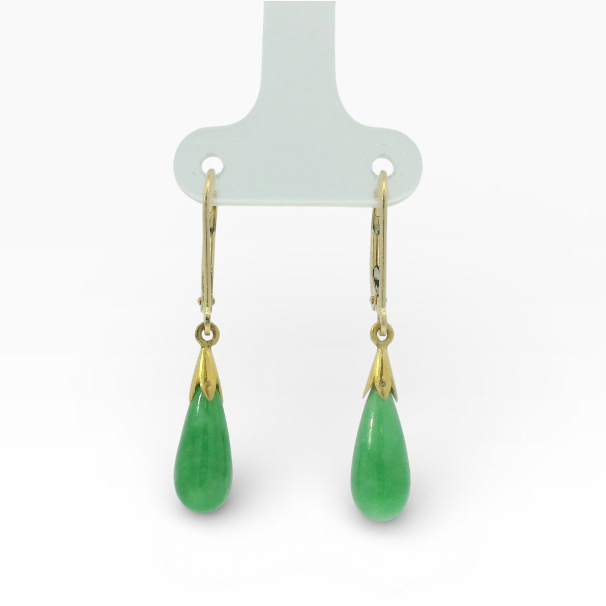 PAGE Estate Earring Estate 14K Yellow Gold Chrysoprase Drop Dangle Earrings