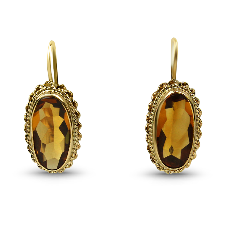 PAGE Estate Earrings Estate 14k Yellow Gold Citrine Drop Earrings